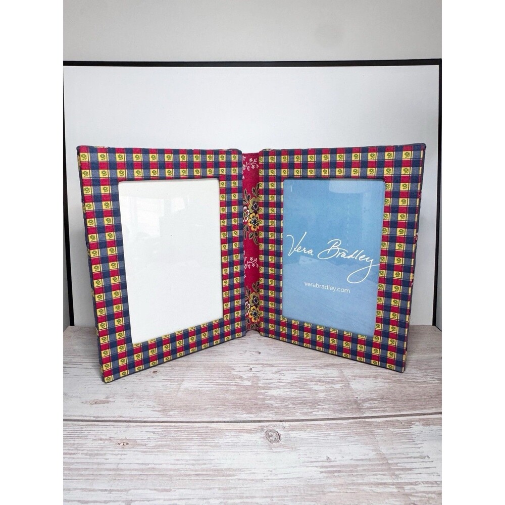 Vintage Vera Bradley Emily 4x6 Double Picture Frame Quilted Display Decor